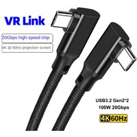 USB 3.2 Gen2 20Gbps VR Double Elbow Data Cable USB C 4K Video Type C 5A 100W Type-C Quick Charge Cord For Macbook Pro Samsung