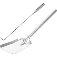 2pcs Fireplace Coal Shovel Set Thick Cast Iron Long Handle Fire Pit Poker Tools Wood Stove Accessories Silver 45 Steel