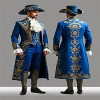 18th Century Men's Victorian Blue Rococo Baroque Aristocrat Gentleman Costume Royal Noble Count Luxurious Suit