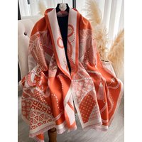Elegant Horse Print Pashmina Shawl Wrap for Women Luxury Cashmere Scarf Thick Warm Autumn Winter Blanket Stole Long Design