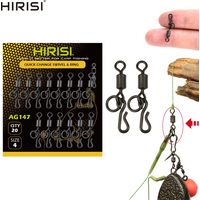 Hirisi AG147 20Pcs Carp Fishing Swivels Matt Black Quick Change Snap Swivels with Solid Rings Terminal Tackle for Carp Rigs