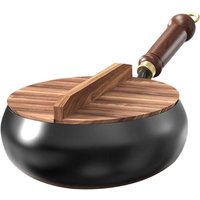Big Belly Non-stick Pan Chinese Flat Bottom Frying Pan Without Coating Deep Iron Pot With Wooden Pot Lid 24cm Diameter Stir-Fry