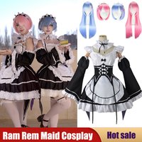 Anime Re Life In A Different World From Zero Cosplay Costume Re Zero Kara Hajimeru Isekai Seikatsu Ram Rem Lolita Meid Dress Wig