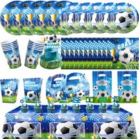 Soccer Birthday Decoration for Kids Boy Football Theme Tableware Set Cup Plate Balloons Happy Banner Gift Bags Party Supplies