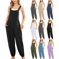 Women's cotton and linen jumpsuit pocket overalls casual overalls small leg pants fashionable and elegant style summer