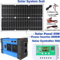 6000W Solar Inverter Kit Complete Power Generation 500W Solar Panel 110V/220V System 12V Solar Panel Battery Charging Controller