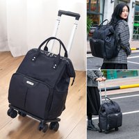 Women's Travel Trolley Backpack with Wheels, Oxford Large Capacity Rolling Luggage Bag