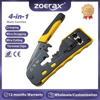 Zoerax Tools Ratcheting Modular Data Cable Crimper /Wire Stripper /Wire Cutter for CAT5e CAT6 CAT6A/7/8,RJ45 Pass-Thru Connector