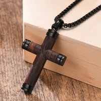 Fashionable Titanium Steel Pear Flower Cross Necklace Hip Hop Men's Catholic Prayer Pendants Party Talisman Jewelry