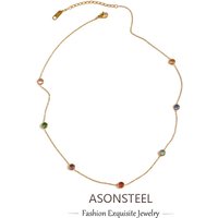 ASONSTEEL Stainless Steel Cubic Zirconia Pendant Necklace Charm Gold Color For Women Crystal Jewelry Choker Waterproof Gorgeous