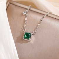 New Retro Personality Green Square Female 925 Sterling Silver Jewelry Fashion Temperament Crystal Clavicle Chain Necklaces XL193