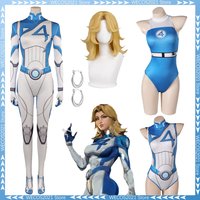 Game Rivals Female Invisible Costume Disguise Susan Storm Cosplay Fantasy Clothing Wigs Earrings Women Fantasia Outfits Clothes