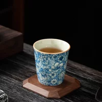 Handmade Ru Kiln Ceramic Tea Cup , Beige Chinese Kung Fu Tea Set, Dishwasher Safe Home Brewing Gift for Tea Ceremony