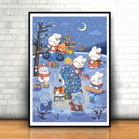Analyste d'invitation au point de croix bricolage, artisanat d'art, broderie de Noël, peinture de lapin, lework grossier, tissu imprimé, décoration d'intérieur