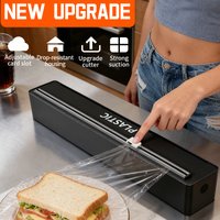 Large size cling film dispenser, black, wall-mountable, tear-free bidirectional cutting, suitable for baking paper and wax paper