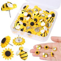 30PCS/Box Sunflower and Honey Bee Push Pins Spring Decoration Sunflower Thumb Tacks Decorative Flower Cork Board Tacks for Bulle