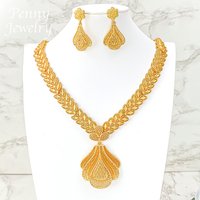 Classic Retro Bohemia Dubai 18K Gold Plated Jewelry Set for Women Golden Jewellery Necklace Earrings Bridal Party Wedding Gifts