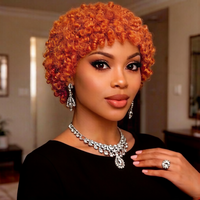 Ginger Orange Pixie Cut Curly Human Hair Wig - Full machine made wig Natural & Bouncy Short Curly Remy Hair Wig