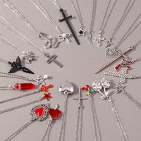 Aihua 5pcs/set Gothic Religious Cross Vampire Red Heart Pendant Necklace Set for Women Grunge Hip Hop Necklace Jewelry Gifts