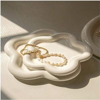 1pc Irregular Cloud,Flower Pattern,Ceramic Nail Art Decoration With Gemstone Jewelry Storage Tray, Multi-Purpose Storage