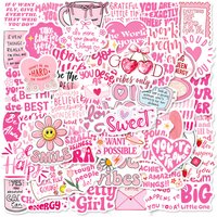 50/100 Pcs Pink English Inspirational Text Doodle Stickers for Reward Phone Stationery Box Diary Desk Waterproof Durable Decals
