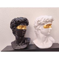 15cmGreek Mask David Man Bust Statue Resin White Gold Classic Roman Sculpture Modern Art Home Office Study Room Bookshelf Decor