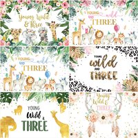 Young And Wild Three Backdrop Safari Jungle 3th Birthday Party Decorate Photography Background Flower Green Leaves Photo Props