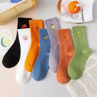 Simple Sports Fruit Embroidery Cute Cotton Socks Women's Breathable Colorful Casual Middle Tube Socks Hipster Daily Soft Sock