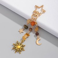 Ingemark Exquisite Stylish Stars Sun Moon Pendant Keychain For Women Glass Bead Stone Bags Key Ring Accessories Couple Jewelry
