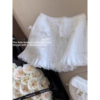 White Lace Pleated A-Line Skirt Women's Summer New Style High Waist Slim Fit Half-length Skirt with Wood Grain