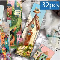 32pcs,whimsical animal village themed Bookmarks,Christmas, Teacher Gift, Back-To-School Holiday Gifts, Creative Artistic Designs