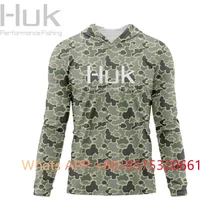 Huk Performance Fishing shirt Long Sleeve Anti-UV Fishing Hooded Shirts With Fish Clothing Outdoor Sun Protection Tshirts UPF50+