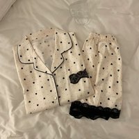 Ms. Korean Advanced Sense of Ice Silk Spring and Summer Thin Section of Pajamas Homewear Suit Love Homewear Girls Pajamas Female