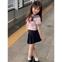 Sweet Japanese School Uniform JK Set Short Sleeve Navy Collar Pleated Skirt Children's Sailor Suit Summer for Girls Ages 3-9
