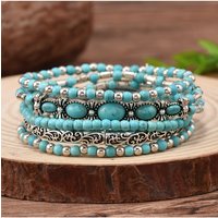 Bohemian turquoise multi-layer bracelet set, retro elastic & stackable, perfect for summer vacation.