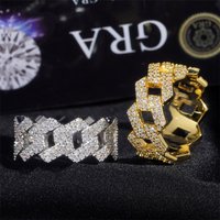 Hip Hop Cuban Link Ring Bling Iced Out 2 Row Full Moissanite Ring Hip Hop Engagement Band Ring 925 Sterling Silver for Women Men