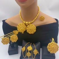 Ethiopian Flower Shape Gold Plated Twisted Necklace Jewelry Sets For Women Dubai Nigerian Luxury 6pcs Wedding Party Gifts