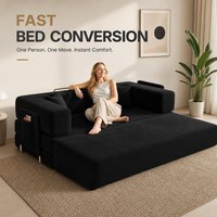 79'' 59'' Składana rozkładana sofa z tkaniny sztruksowej, bezszkieletowa kanapa, dwuosobowa sofa z funkcją spania, sofa podłogowa do salonu i sypialni
