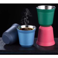 1PCS 80ml New Simple Flat Bottom Cup Stainless Steel Double-layer Inner Tank Capsule Coffee Cup High-grade Solid Color Water Cup