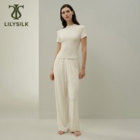 LILYSILK Women's Silk Breeze Jersey Lounge Set with Short Sleeves Top and Long Trouser