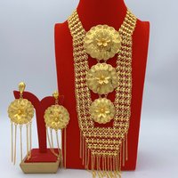 Indian 24K Gold Plated Big Necklace Earrings Jewelry Set For Women African Dubai Nigeria Bridal Wedding Party Gift Jewellery