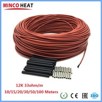 MINCO HEAT 5 to 100 Meters Infrared Warm Floor Cable 12K 33ohm/m Electric Carbon Heating Wires