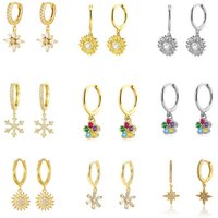 Korean Fashion Multiple Hangs Flowers Drop Earring for Women Colorful Cubic Zirconia Pendant Piercing Jewelry Accessories
