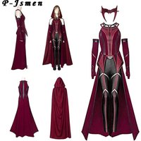 P-Jsmen Female Wanda Maximoff Cosplay Costume Scarlet Witch Headwear Cloak and Pants Full Set Outfit Halloween Accessories Props