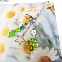 Lucky Fresh Clover Photo Frame Keychain Cute Beaded Bag Charm Phone Chain Decor Jewelry