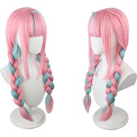 Pink and blue two-tone Aku woven synthetic wig, anime cosplay, Halloween party, daily wear, straight bangs, good breathability