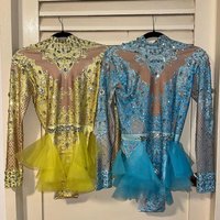 New Rhinestones Bodysuit Women ElasticPink Mesh Ruffles Crystal Leotard NightclubDancer Costume Stage Wear Party Outfit