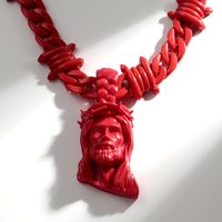 Trendy Red Acrylic Jesus Pendant Brambles Chain Necklaces for Men Punk Barbed Thorns Choker Necklace Men's Jewelry