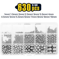 AliExpress NONE 630 Pcs 15 Sizes Ball Bearings Chrome Stainless Steel 1-10mm for Bicycle, Skateboard, Motorcycle, Drawer, Door Repair