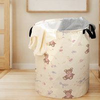 Teddy Bear & Floral Print Foldable Large Capacity Storage Bucket, Children's Toy and Clothing Storage, Home Bathroom